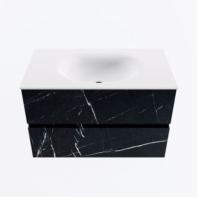 MONDIAZ VICA 80cm badmeubel onderkast Marquina 2 lades. Wastafel MOON midden zonder kraangat, kleur Talc.