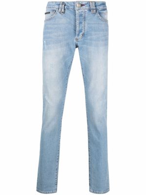 Philipp Plein jean droit à effet usé - Bleu