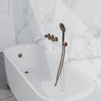 Fortifura Nebbio Badcombinatie-set - thermostaatkraan - inbouwdeel - inbouw uitbreiding - wandaansluitbocht - gladde doucheslang - ronde handdouche - badafvoer opbouw - geborsteld koper PVD (koper) SW1183069 SW1183076 SW1183082 SW970045 SW799407 SW