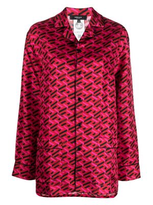 Versace haut de pyjama en soie à logo imprimé - Rouge