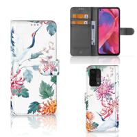 OPPO A54 5G | A74 5G | A93 5G | Telefoonhoesje | Met pasjeshouder | Bird Flowers