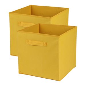 Opbergmand/kastmand Square Box - 3x - karton/kunststof - 29 liter - geel - 31 x 31 x 31 cm