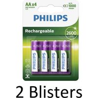 8 Stuks (2 Blisters a 4 st) Philips AA Oplaadbare batterijen - 2500 mAh - thumbnail