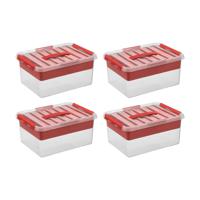 Q-line opbergbox met inzet 15L rood - Set van 4