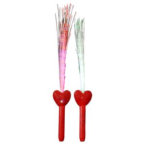 Licht toverstaf - 2x - rood - magische LED verlichting - fiberstick hartvormig