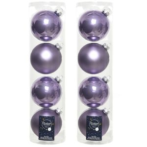 8x stuks glazen kerstballen heide lila paars 10 cm mat/glans