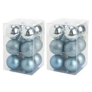 48x stuks kunststof kerstballen ijsblauw 6 cm mat/glans/glitter