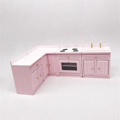 1:12 Mini Doll House keuken kast eettafel wastafel combinatie model Toy (roze)