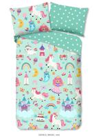 Good Morning Kinderdekbedovertrek "eenhoorn, prinses, regenboog" - Mint - (140x200 cm) - Katoen