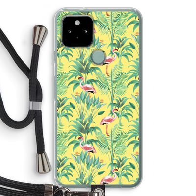 Flamingo party: Pixel 5 Transparant Hoesje met koord