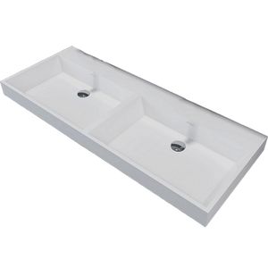 Wastafel Sanilux 120x47x8cm Solid Surface Met Dubbele wasbak (0 Kraangaten)