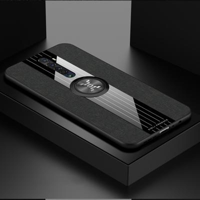 Voor OPPO Reno 2 XINLI stiksels doek Textue schokbestendig TPU beschermhoes met ring houder (zwart)
