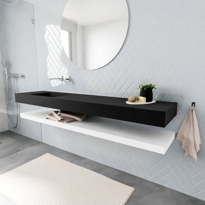Mondiaz Alan badmeubel 200 cm solid suface planchet talc vrijhangend wastafel links zonder kraangat zwart