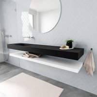 Mondiaz Alan badmeubel 200 cm solid suface planchet talc vrijhangend wastafel links zonder kraangat zwart