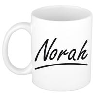 Norah Naam koffiemok - beker - met sierlijke letters - wit - 300 ml - Cadeau - Dames