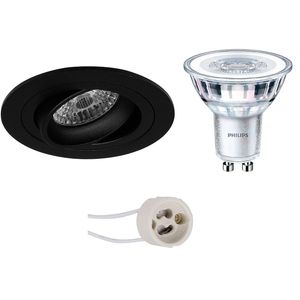 LED Spot Set - Pragmi Alpin Pro - GU10 Fitting - Inbouw Rond - Mat Zwart - Kantelbaar Ø92mm - Philips - CorePro 830 36D - 3W - Warm Wit 3000K - Dimbaar
