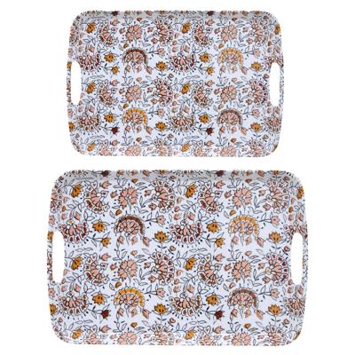 5Five Design dienbladen van melamine - 2x stuks - in 2 maten - flowers print wit