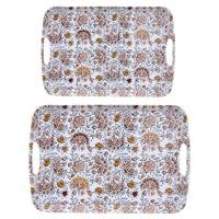 5Five Design dienbladen van melamine - 2x stuks - in 2 maten - flowers print wit