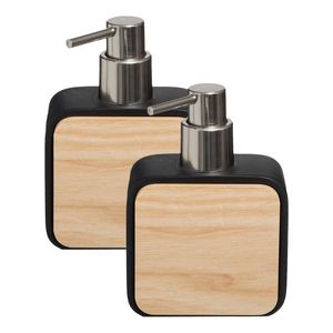 Zeeppompje/zeepdispenser - 2x stuks - zwart - 10 x 15 cm - 200 ml - bamboe/kunststeen - badkamer