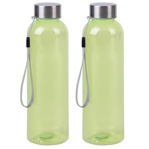 Waterfles / drinkfles / sport bidon Olympic - 2x - groen - kunststof - 500 ml - rvs schroefdop