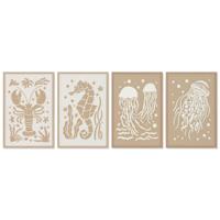 Schilderij Home ESPRIT Wit Natuurlijk Mediterrane Navy 40 x 3 x 60 cm (4 Stuks)