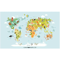 Designed4Kids wandvullend behang kinderkamer wereldkaart dieren-420 x 260 cm