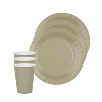 Feest/verjaardag servies set 10x gebaksbordjes en bekertjes - taupe - karton