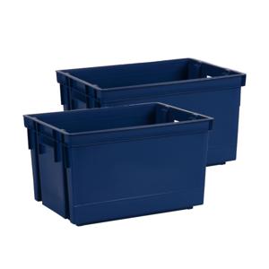 Opbergbox/opbergkrat 20 L - 2x - blauw - kunststof - 39 x 29 x 23 cm - stapelbaar/nestbaar