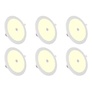 LED Downlight Slim 6 Pack - Aigi - PIR Bewegingssensor 360° - Inbouw Rond 24W - Warm Wit 3000K - Mat Wit - Ø240mm - Ø225mm