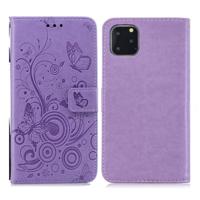 Voor iPhone 11 vlinders liefde bloemen patroon horizontale Flip lederen draagtas met houder & kaartsleuven & portemonnee & Lanyard (Butterfly paars)