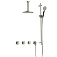 Hotbath Cobber - CB7067 - Inbouw Regendoucheset - Geborsteld Nikkel - 2 Stopkranen - Thermostatisch - Plafondbuis 15 cm - Hoofddouche 200 mm - Ronde Handdouche 3 Standen - Glijstang 900 mm - Waterbesparend