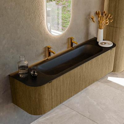 Badmeubel Mondiaz Kurve | 170 cm cm | Meubelkleur Dusk | Wastafelkleur Urban | Solid surface | Wasbak midden spoelbak | 2 kraangaten