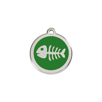 Fish Skeleton Green roestvrijstalen hondenpenning small/klein dia. 2 cm - Reddingo