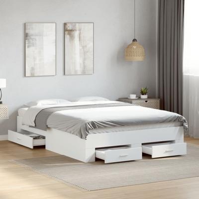 Bedframe met lades bewerkt hout wit 135x190 cm