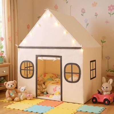 Speelhuis Kinderen Indoor Kindertent met Sterrenlichtjes & Gevoerde Mat Beige + Zwart