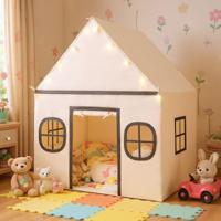 Speelhuis Kinderen Indoor Kindertent met Sterrenlichtjes & Gevoerde Mat Beige + Zwart