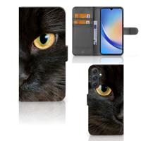 Samsung Galaxy A24 4G | Telefoonhoesje | Met pasjeshouder | Zwarte Kat