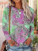 Paisley Crew Neck Casual Loose T-Shirt