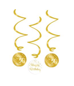 Hangdecoratie Swirls 30 Jaar Goud/Wit (3st)