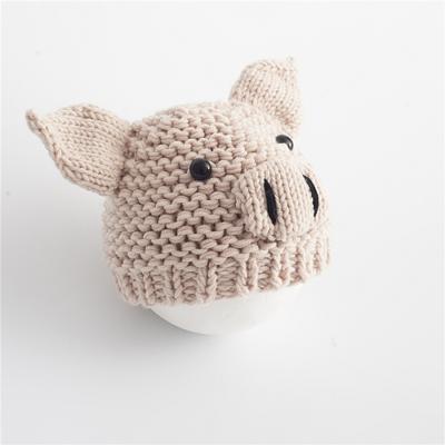 Pasgeboren Baby's fotografie kleding cartoon varken vorm wollen gebreide Cap geschikt voor leeftijd: 0-3 maanden (beige)
