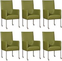 Set van 6 Groene leren moderne eetkamerstoelen Spark - poot rond rvs met wiel - Toledo Leer Apple Green (groen leer)