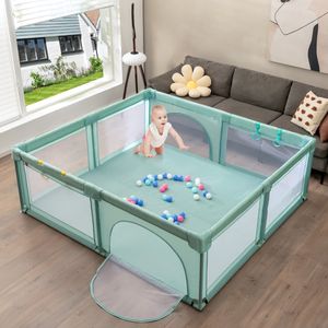 Baby Speelbox Grote Babybox Draagbare Box met Deur Grondbox 206 x 185,5 x 68cm Blauwgroen