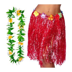 Hawaii verkleed hoela rokje en bloemenkrans - volwassenen - rood - tropisch themafeest - hoela