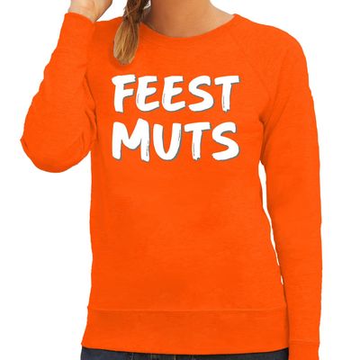 Feest muts sweater / trui oranje met witte letters voor dames Feest muts sweater / trui oranje met witte letters voor dames