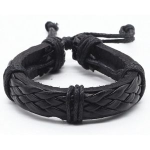 Leren armband LGT Jewels Gevlochten Verstelbaar Touw Zwart
