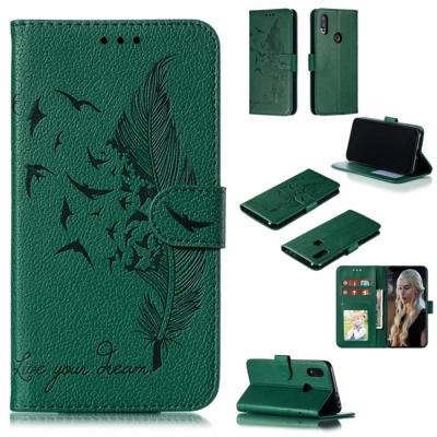 Feather patroon Litchi textuur horizontale Flip lederen draagtas met portemonnee & houder & kaartsleuven voor Xiaomi Redmi 7 (groen)