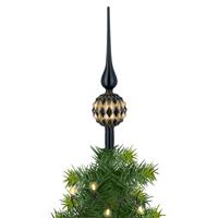 Kerstboom piek - gedecoreerd - zwart - glas - 31 cm - kerstboompiek