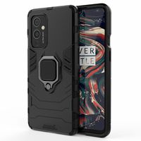 Lunso - Double Armor backcover hoes met stand - OnePlus 9 - Zwart