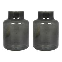 Floran Bloemenvaas Milan - 2x - transparant smoke grijs glas - D15xH20 cm - melkbus vaas - Vazen