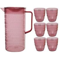 Schenkkan/waterkan/sapkan/limonadekan set met 6 glazen roze - Schenkkannen - thumbnail